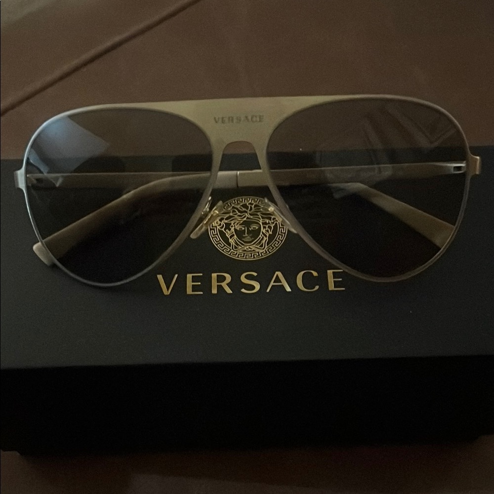 Versace Gold Frame Gray Lens Aviator Sunglasses